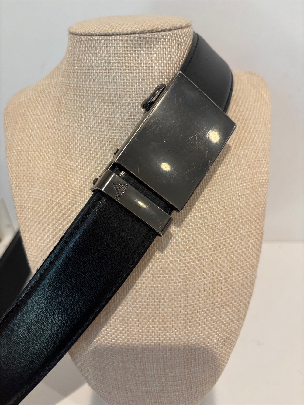 Mission Belt Men's Black Leather Ratchet Belt Gunmetal 44”-46”